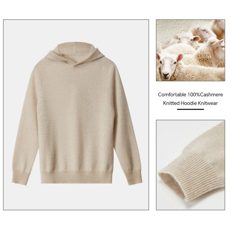 High Quality Mongolia Cashmere Sweaters 100 % Women Long Sleeve Casual Cashmere Zip Hoodie Striped Rib Knit Cashmere Hoodie – Hoodie and Knitted Hoodie price