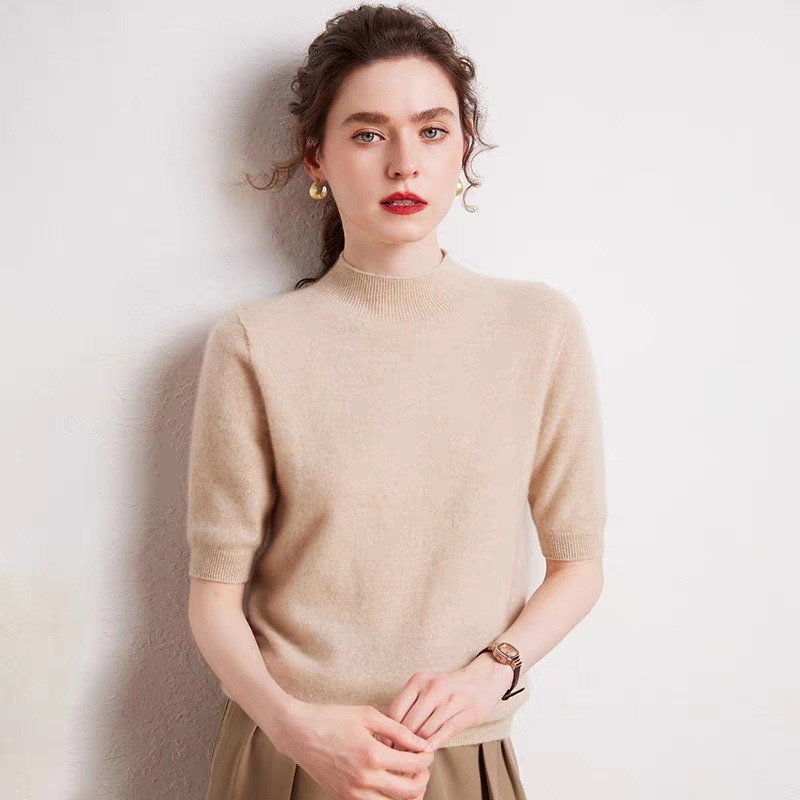 Pure 100% Cashmere Sweater Knitting Women Jersey Pullover Short Top Fashionable Short Sleeve Sweater – Women Sweater Short Sleeve and Turtleneck Women Sweater price