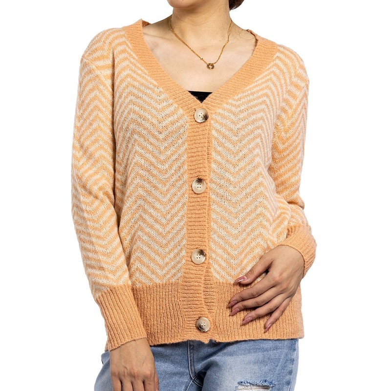 Spring Orange Hollow Deep V-Neck Striped Long-Sleeved Sweater Light Weight Womens Cardigan – Women Sweater and Sheer Cardigan price