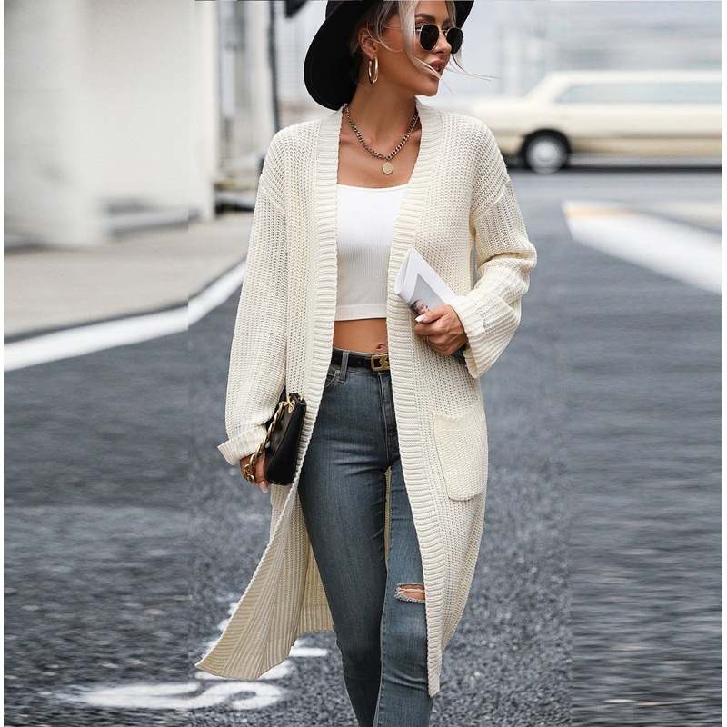 Warn Autumn Winter Woman Casual Knitwear Clothing Solid Color Women Pocket Long Sweater Cardigan – Pocket Cardigan and Women Sweater price