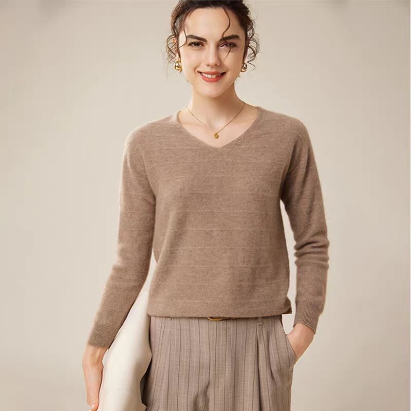 Women Casual V-Neck Brown Color Long Sleeve Knitting Sweater – Women Sweater and Turtleneck Women Sweater price