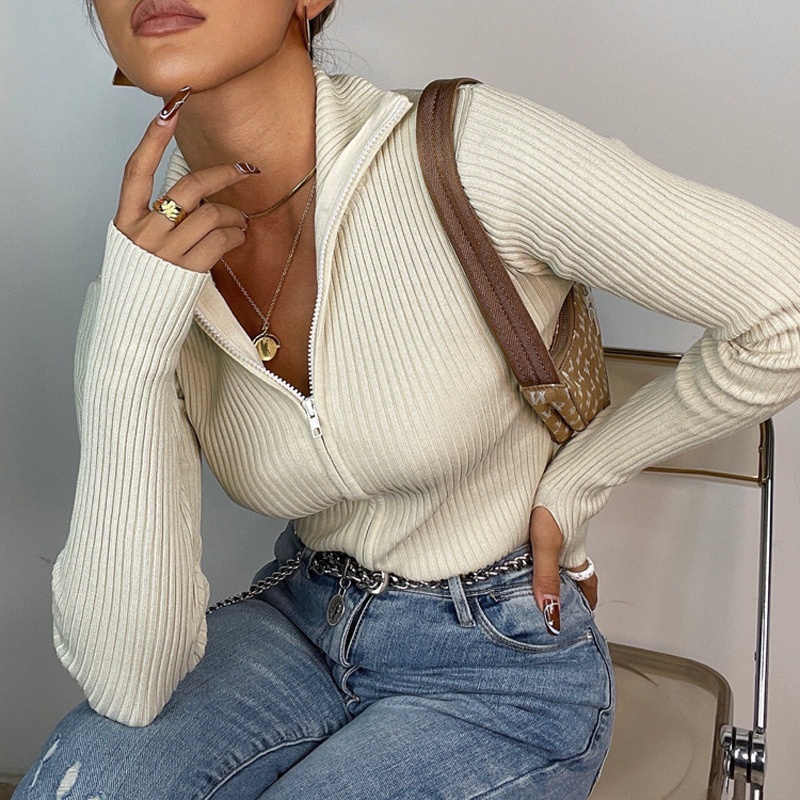 Women Long Sleeve Autumn Design Zipper Top Knitted Sweater Cardigan – Knit Cardigan and Women Fall Sweaters price|<span style="color:black;"><span><span><span>Color: