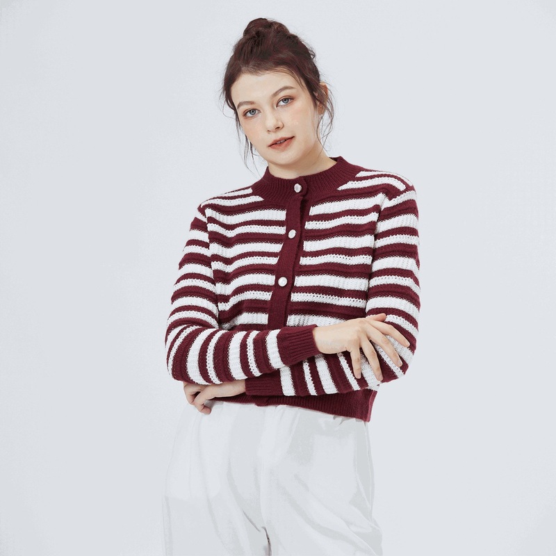 Women Spring Designer Striped Contrast Color Knit Sweater Cardigan – Short Sweater and Cardigan Sweater price
