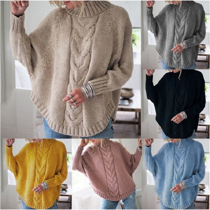 Women Turtleneck Plus Size Bat Sleeve Loose Pullover Knit Sweaters – Turtleneck Women Sweater and Loose Knit Sweater price