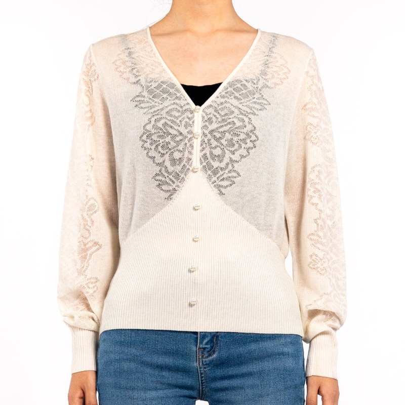Womens Light Pullover Pearl V-Neck Long Sleeve Jacquard Sweater – Custom Knit Sweater and Design Sweater price