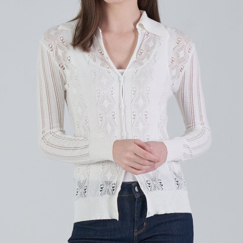 Womens Luxe Polo Collar Pointelle Spring Summer Ladies Cotton Cashmere Cardigan Sweater – Sweater and Cardigan price