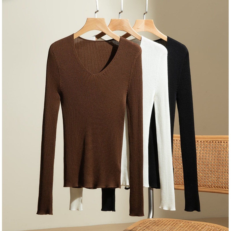 Womens V Neck Thin Fabric Pullover Slim-Fit Sweater Merino Wool – Wool Sweater and Womens Sweater price