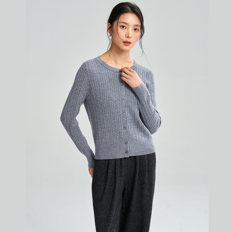 25 Autumn New Round Neck Long Sleeve Cable Knit Wool Cardigan Top – T-Shirt and Clothes price