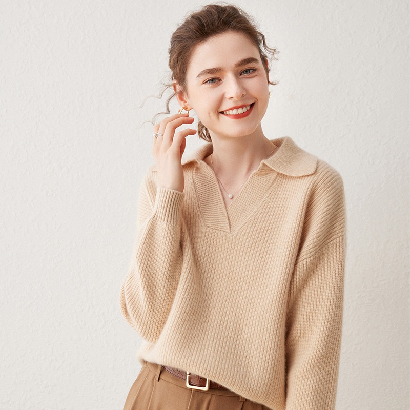 Autumn and Winter Knitted Polo Collar Cashmere Loose Elegant Fashion Sweater for Women – Everyday Clothing and Ladys Garments price