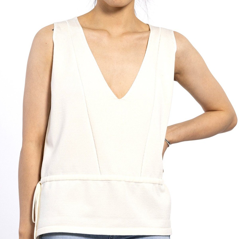 Custom Deep V Neck Pure White Wool Fabric Female Top Women Sleeveless Shirts – Cardigan and Women Cardigan price