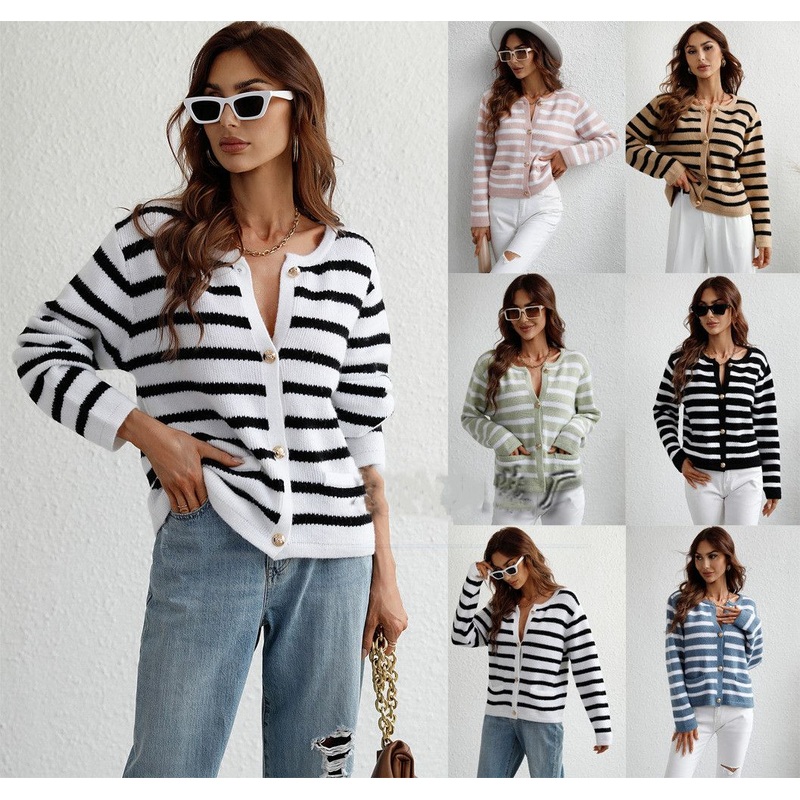 Designer Winter Women Striped Loose Knitted Sweater Coat Cardigan – Cardigan Sweater Coat and Ladies Cardigan price