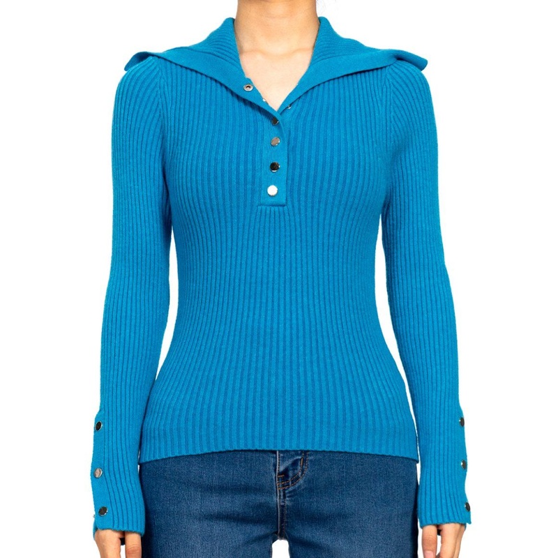 Fashion Blue Slim Knit Top Fall Turtleneck Ribbed Sweater for Women – Autumn Sweater and Sweaters Women Tops price