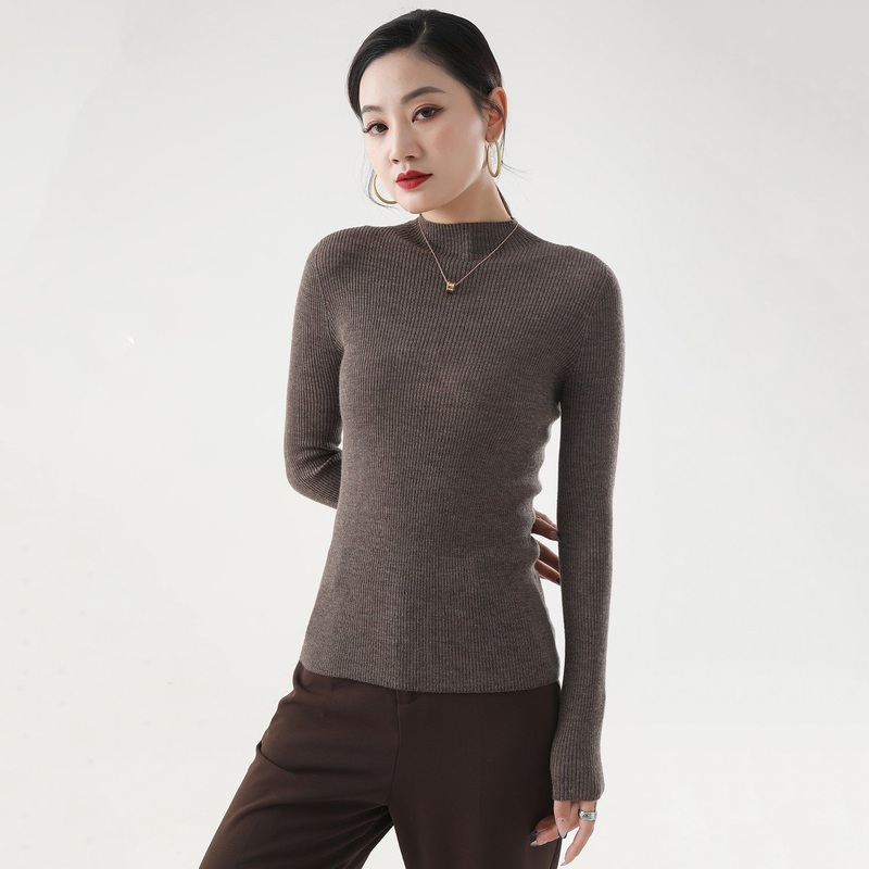 Fashion Ladies Wool Cashmere Blends Ribbed Half Turtleneck Pullover Sweater – Sweater and Cashmere Wool price