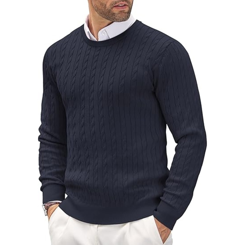 Men Knitted Casual Twist Cable Knitted Pullover Sweater – Men Sweater and Men Crewneck Knit Sweater price