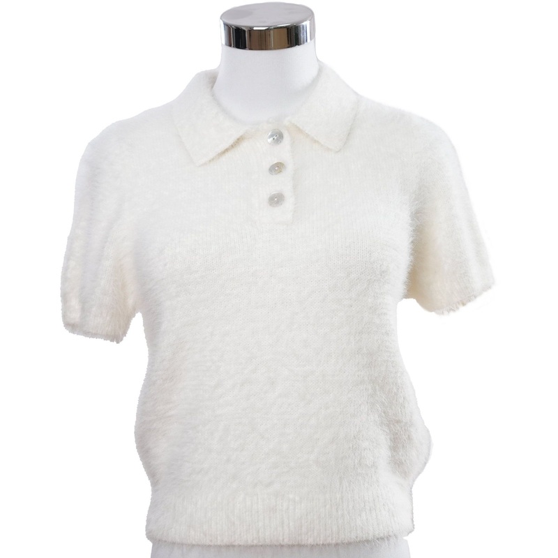 Nylon Acrylic Womens White Short Sleeve Fuzzy Knitted Streetwear Fashion Clothing – Pullover Sweater and Womens Sweater price