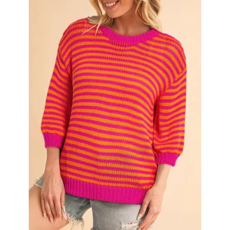 Round Neck Striped Knitted Sweater for Women – Women Sweater and Knitted Sweater price
