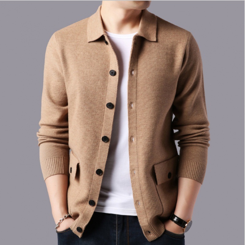 Spring Autumn Men Solid Turndown Collar Knitted Sweater Cardigan Coat – Mens Spring Sweaters and Men Sweater Coat price