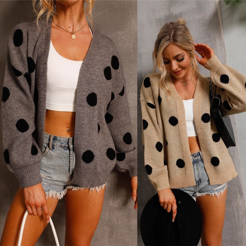 Spring Autumn Women Round Dot Knit Loose Coat Sweater Cardigan – Knit Cardigan and Women Fall Sweaters price