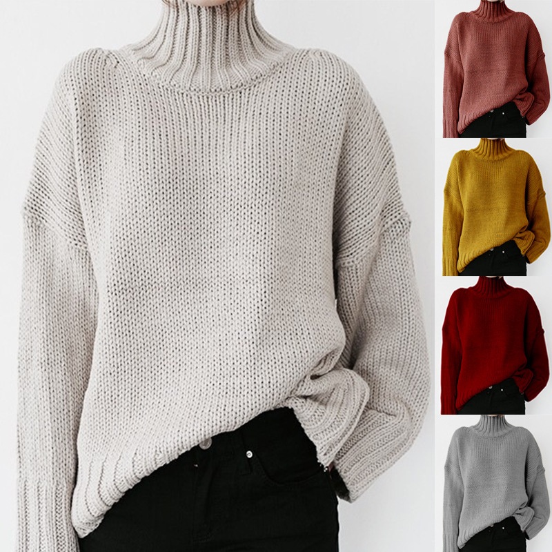 Winter Oversize Turtleneck Long Sleeve Loose Women Pullover Knitted Sweater – Plus Size Womens Sweaters and Women Turtleneck Sweater price