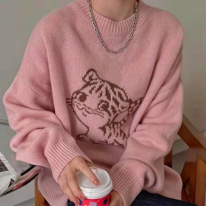 Women Animal Pattern Long Sleeve Loose Knit Pullover Sweater – Design Sweater and Women Winter Sweater price