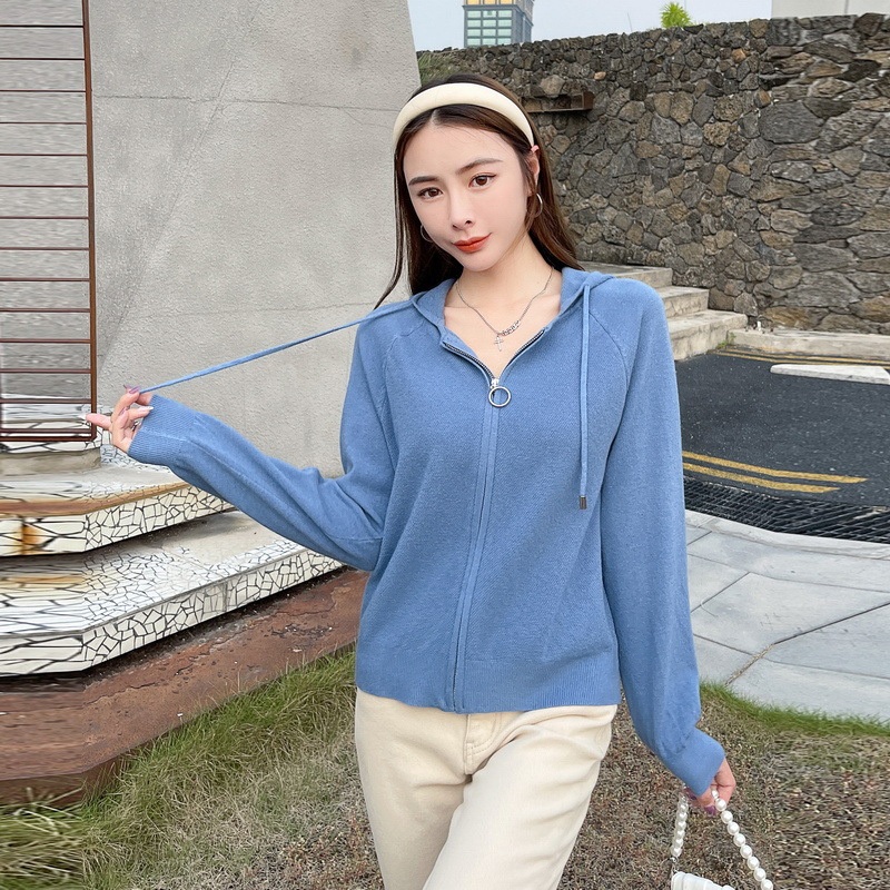 Womens Customized Autumn and Winter High-Quality Soft Designer Wool Blend Fluffy Computer Knitted Cardigan – Women Zip up Hooded Cardigan and Women Cardigan price