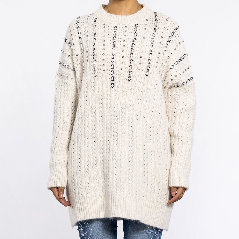 Womens Round Neck Hot Drill Knitted Long Spring Soft White Sweater Pullover – Sweaters for Women and Women Tops price