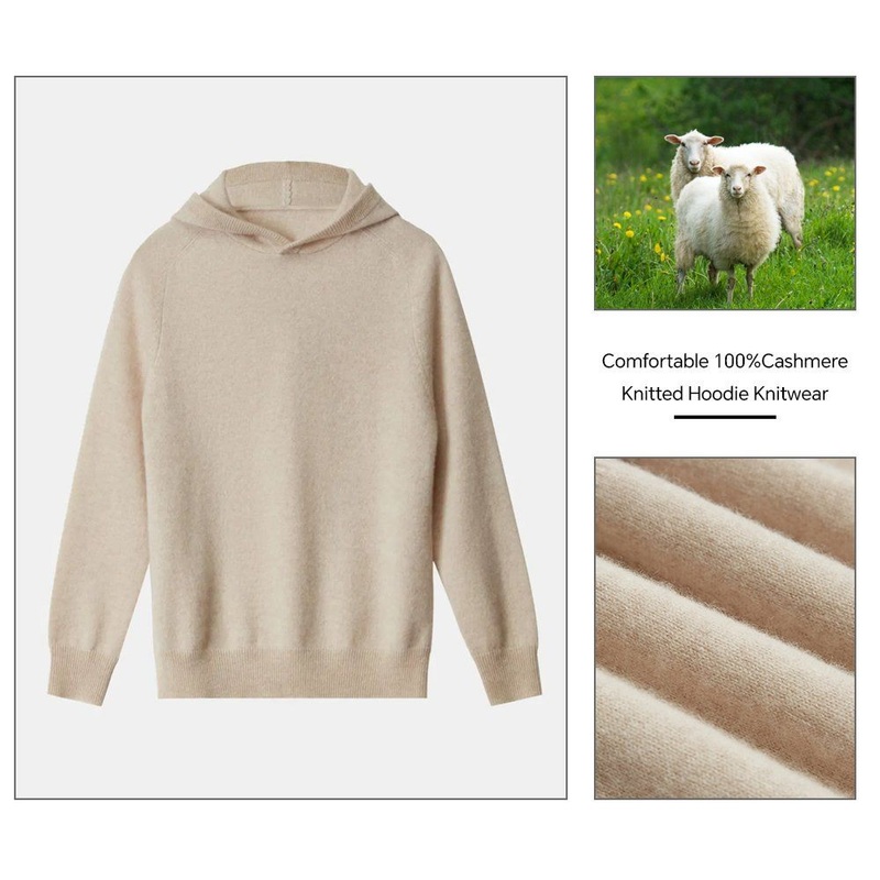 100% Cashmere Hoodie Sweater Long Sleeved Casual Knitted Sweater Thickened Fashion Customized Logo – Hoodie and Knitted Hoodie price