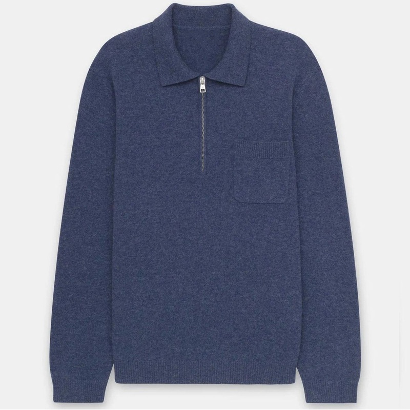 100% Cashmere Knitting Mens Fashion Zipper-Neck Polo Shirt Denim-Blue Pullover-Sweater with Pocket – Sweater and Cashmere price