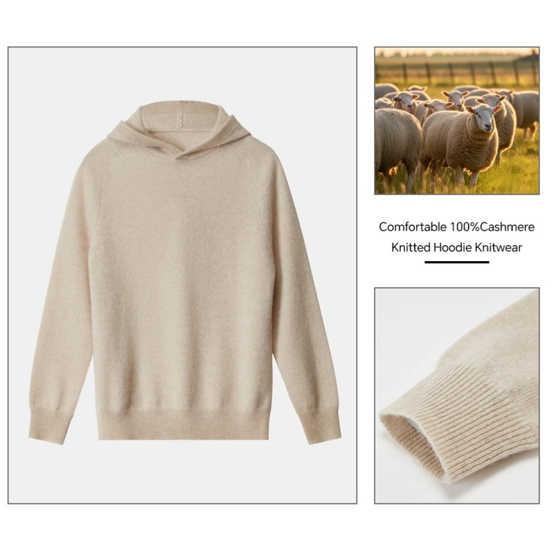 100% Pure Cashmere Winter Sweater with Hoodie Scarf Warmer Flat Knitted Full Ribbed Pattern Solid Color New Stylish Comfortable – Hoodie and Knitted Hoodie price