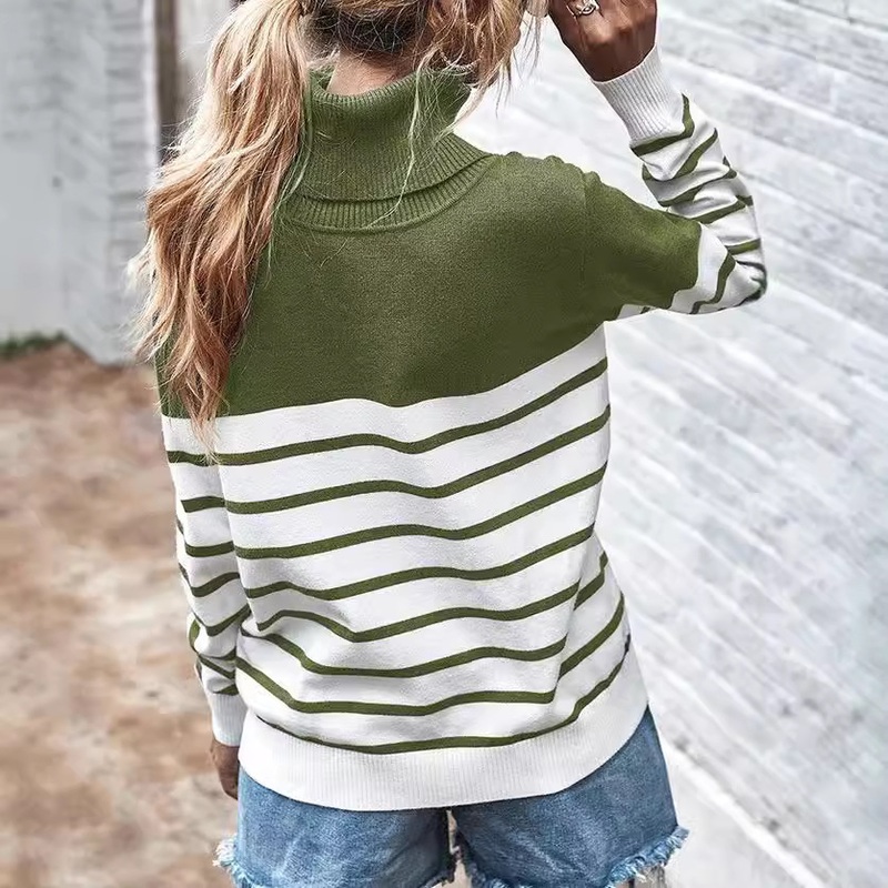 Amazon High Neck Womens Clothing Striped Color Blocked Knit Sweater Pullover Long Sleeved Loose Sweater – Long Sleeved Loose Sweater and Women Pullover price