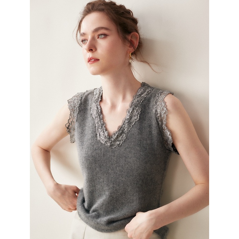 Autumn and Winter Cashmere Lace Knit Camisole Sleeveless Inner Vest Sweater for Women – Everyday Clothing and Womens Garments price