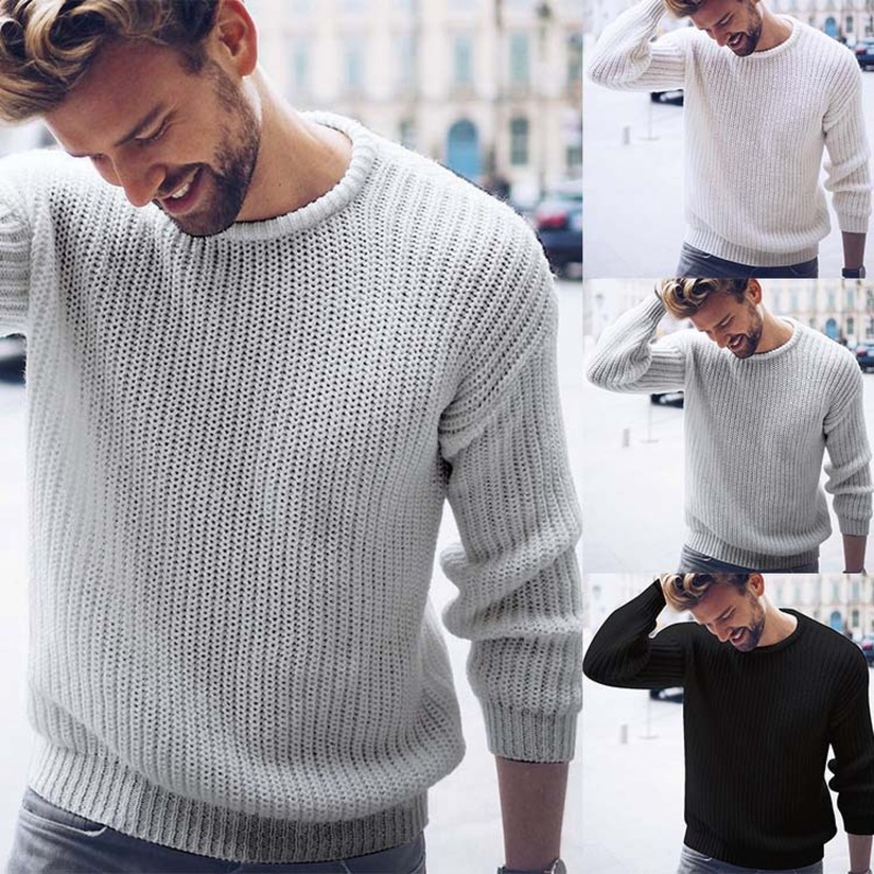 Autumn Casual Solid Color Fitted Men Pullover Knitwear Sweater – Mens Crewneck Sweater and Fall Sweaters price