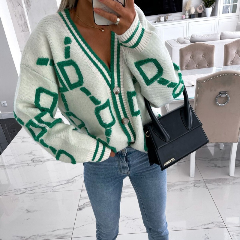 Autumn Winter Letter Print Knitted Coat Women Sweater Cardigan – Womens Sweater and Cardigan Sweater Long Sleeve price