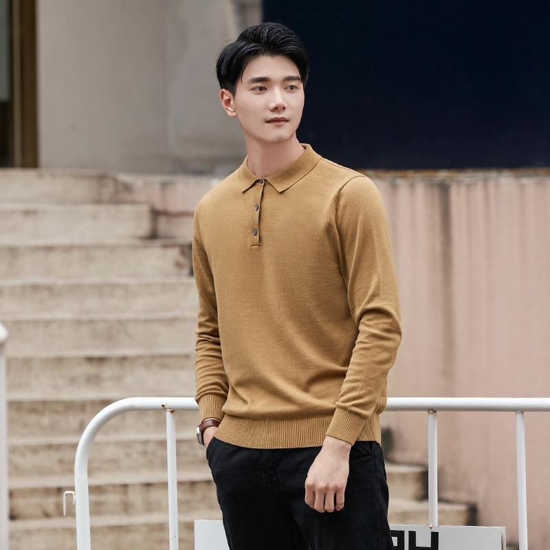 Autumn Winter Solid Color Polo Collar Long-Sleeved Men Knitted Pullover – Mens Pullover Knitted and Fall Sweaters price