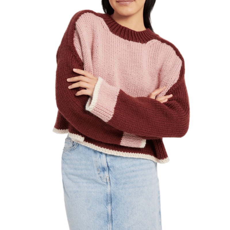 Cozy Red Knit Oversize Crop Sweater for Women – Crop Women Sweater and Women Pullover Sweater price