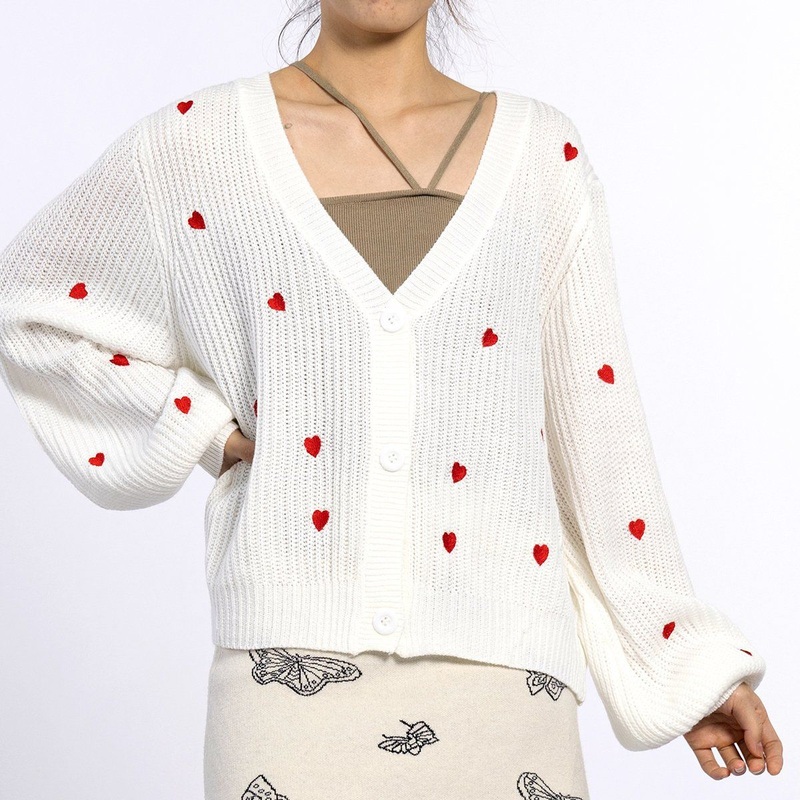 Custom V Neck Knitwear Button Closure Outerwear Embroidery Women Sweater – Knitted Sweater and Sweater for Women price