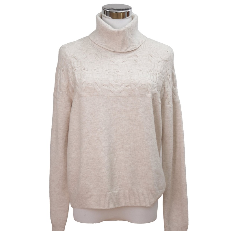 Elegant Solid Beige Cable Knit Turtleneck Pullover Sweater: Womens Autumn Clothing – Pullover Sweater and Womens Sweater price