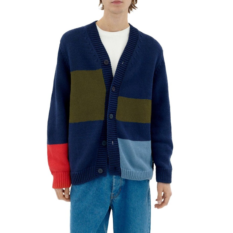 Fashion Navy Knit Cardigan Sweater for Men with Colorful Patches – Men Cardigan Sweater and Fashion Sweater price
