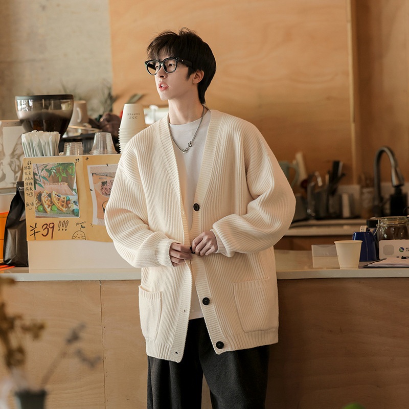 High Quality Wholesale Mens Sweater V-Neck Long Sleeve Button Cardigan Thick Knitwear for Autumn and Winter – Solid Color Knitted Cardigan and Mens Sweater price