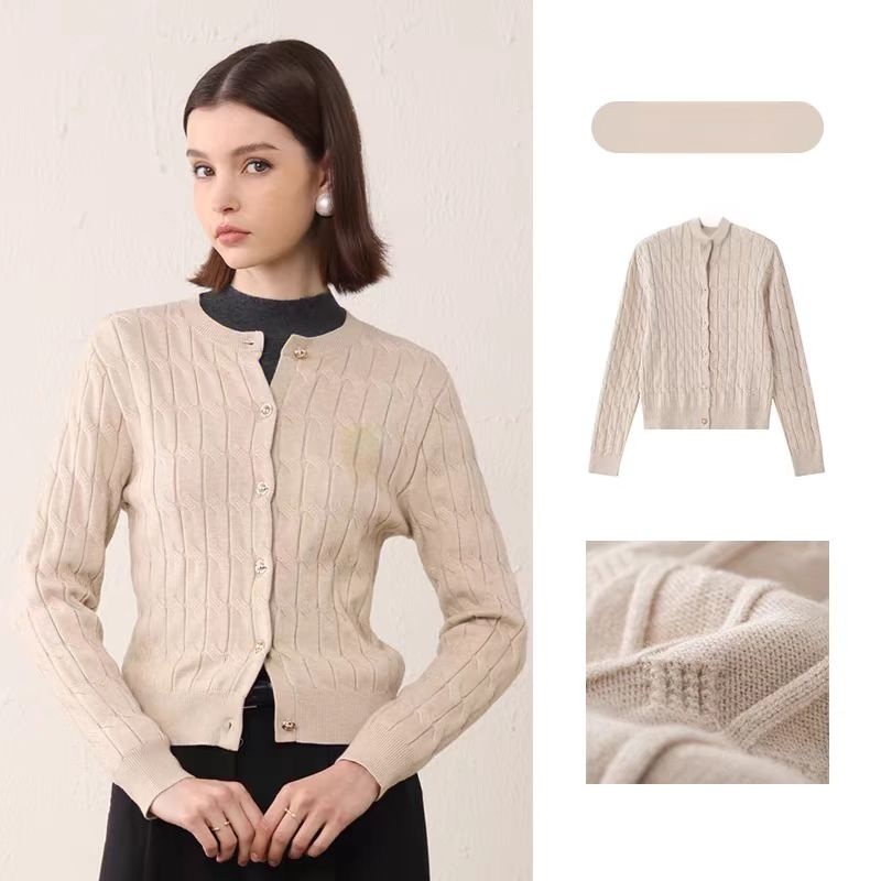 Ladies White Color Cable and Custom Embroidery Logo Knitted Cardigan – Women Cable Cardigan Sweater and Crew Neck Cardigan Sweater price