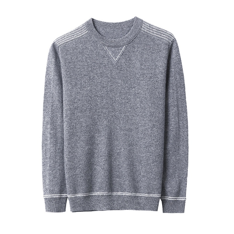 Men Fashion Autumn Winter Contrast Trims Round Neck 100% Cashmere Knitted Sweater – Sweater and Cashmere Sweater price