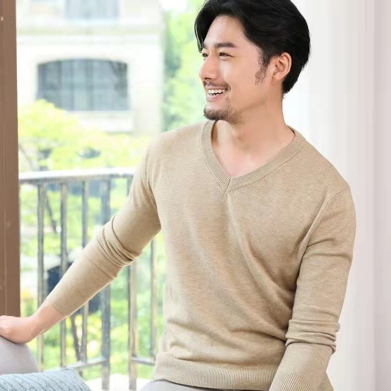 Spring Autumn Casual V-Neck Men Thin Solid Knitted Pullover Sweater – Plus Size Mens Sweaters and Knitted Sweater Men price