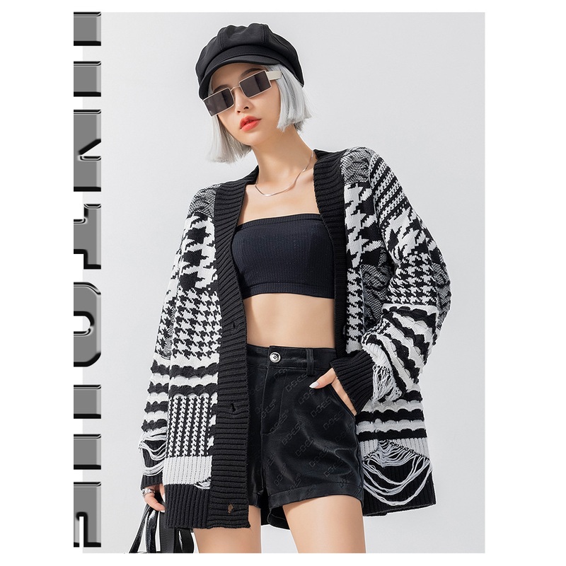 Top Knitted Cardigan MID-Length Loose V-Necksweater – Ladies Sweater and Crochet Sweater price