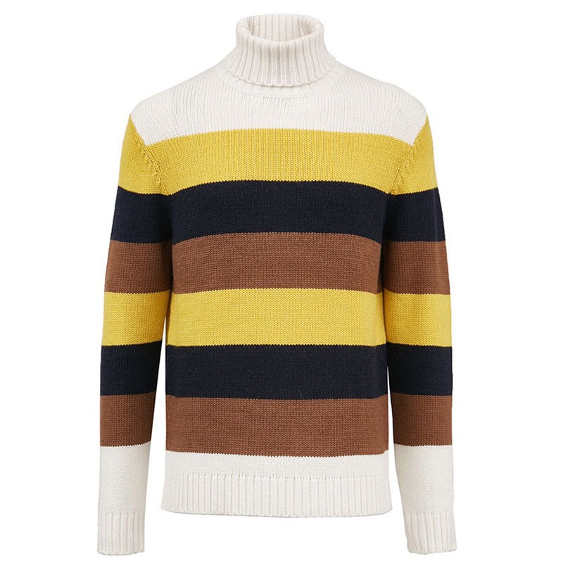 Winter Bright Colour Men Stripe Knitted Pullover Turtleneck Long Sleeve Sweater – Sweater and Men Sweater price