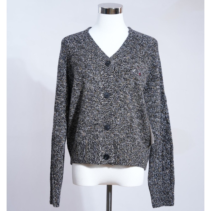 Womens Heather Grey Pure Wool Cardigan Marbled Black White Knit Sweater – Cashmere Sweater and Womens Sweater price