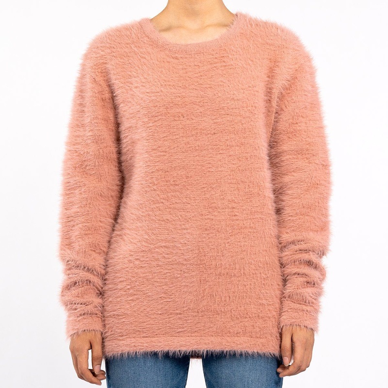 Womens Red Faux Sable Round Neck Long Sleeve Loose Cozy Pullover Sweater – Design Sweater and Long Sleeve Sweater price