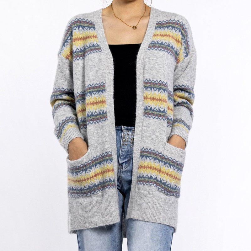 Womens Spring and Autumn Gray Retro Print Pattern Long-Sleeved Cardigan Sweaters for Women – Cardigan for Women and Fall Cardigan price