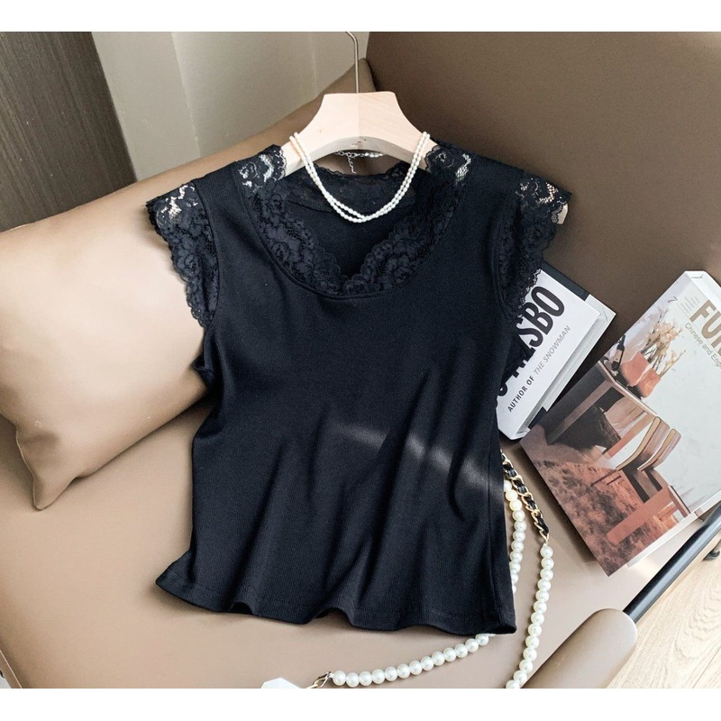 Womens Summer Clothing Lace Trimmed Sleeveless Slim-Fit Knit Tank Top – Tank Top and Womens Tank Top price