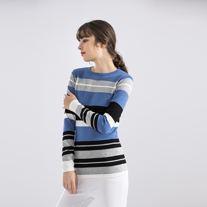 2025 Hot Sale Color Contrast Stript Fit Soft Pullover Knitt T Shirt Sweater for Women – Loose Sweater and Pullover Sweater price