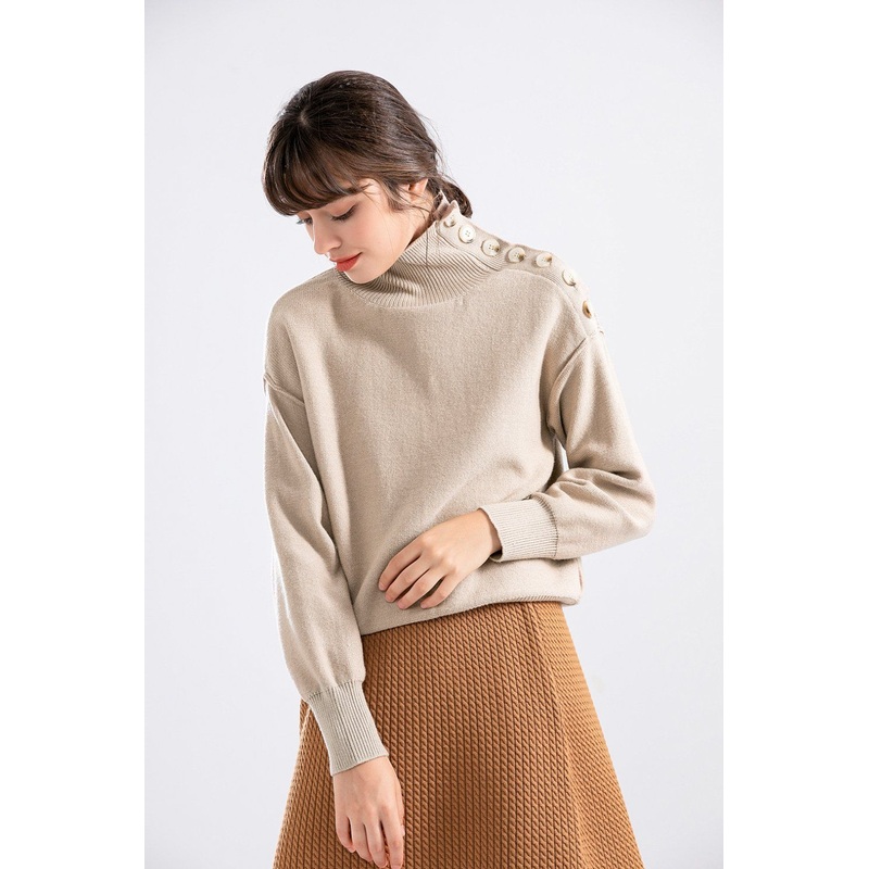 2025 New Design Pullover Loose Clothes Turtle Neck Button up Drop Shoulder Sweater Jumper for Women – Loose Sweater and Pullover Sweater price